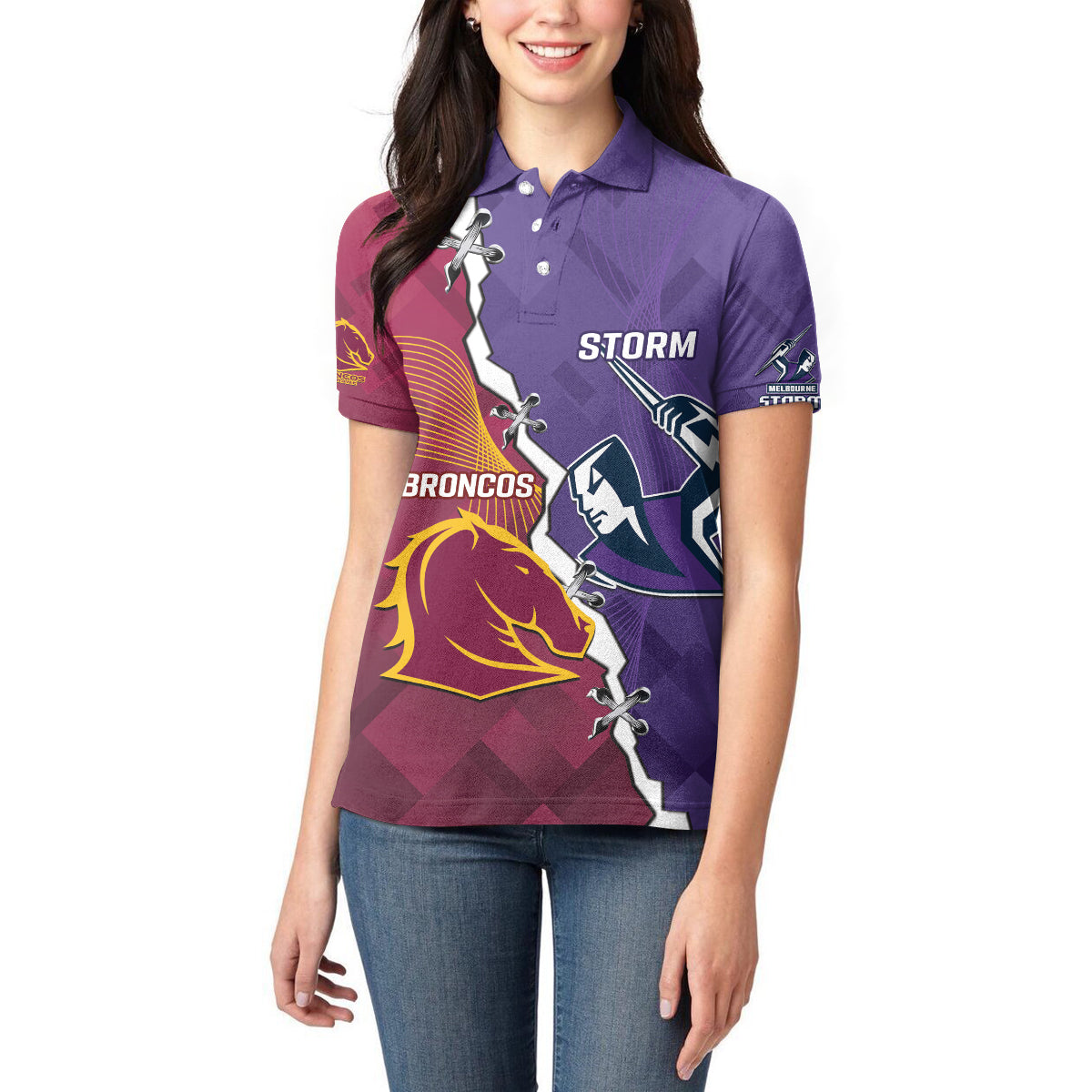 Personalised Broncos And Storm Rugby Women Polo Shirt Sporty Version