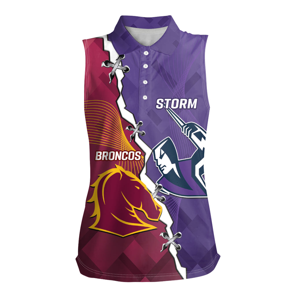 Personalised Broncos And Storm Rugby Women Sleeveless Polo Shirt Sporty Version