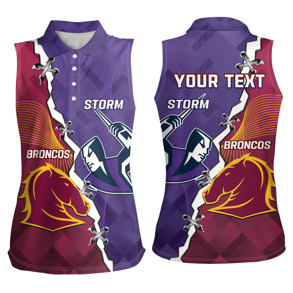 Personalised Broncos And Storm Rugby Women Sleeveless Polo Shirt Sporty Version