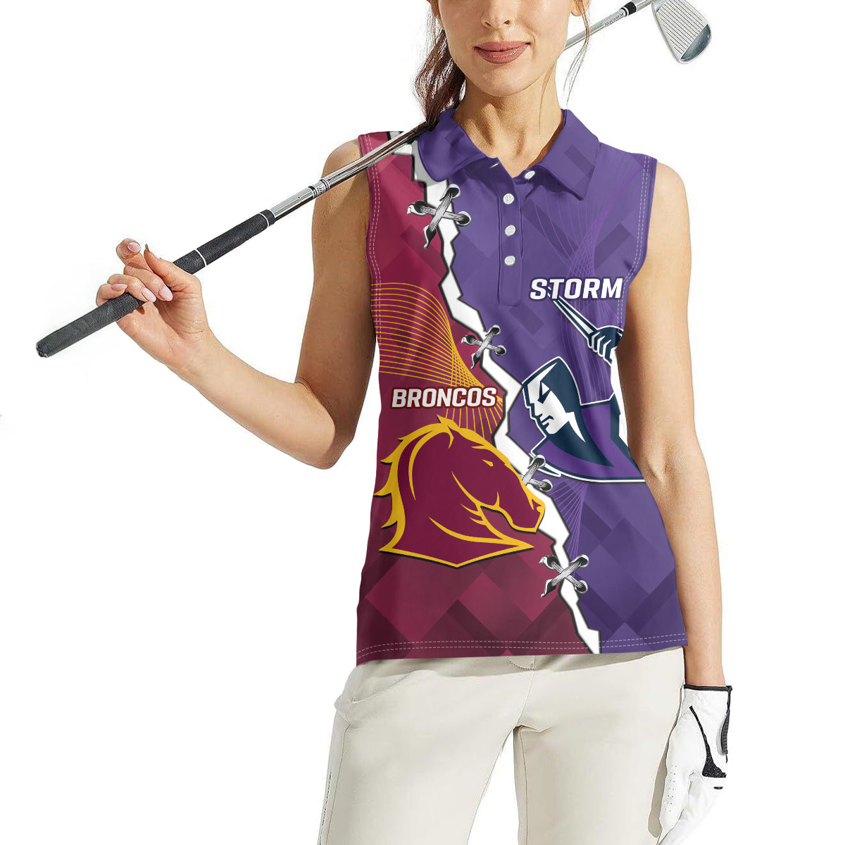 Personalised Broncos And Storm Rugby Women Sleeveless Polo Shirt Sporty Version