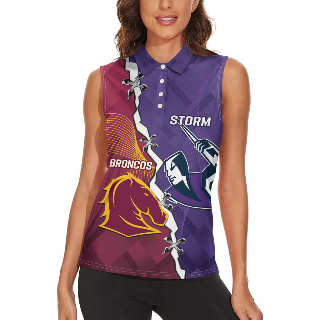 Personalised Broncos And Storm Rugby Women Sleeveless Polo Shirt Sporty Version