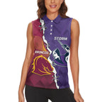 Personalised Broncos And Storm Rugby Women Sleeveless Polo Shirt Sporty Version