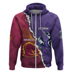 Personalised Broncos And Storm Rugby Zip Hoodie Sporty Version