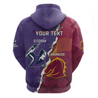 Personalised Broncos And Storm Rugby Zip Hoodie Sporty Version