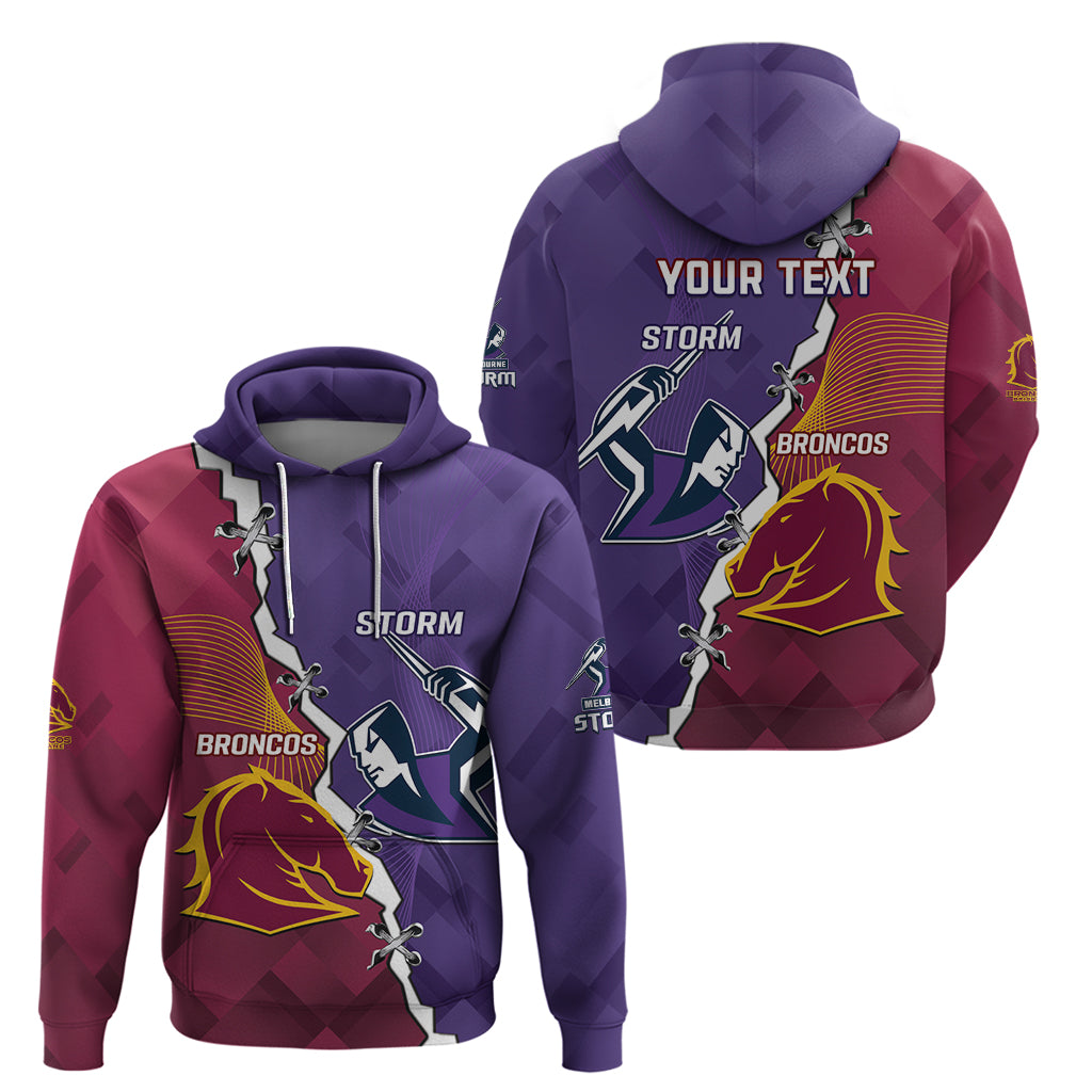 Personalised Broncos And Storm Rugby Zip Hoodie Sporty Version
