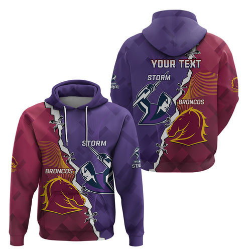 Personalised Broncos And Storm Rugby Zip Hoodie Sporty Version