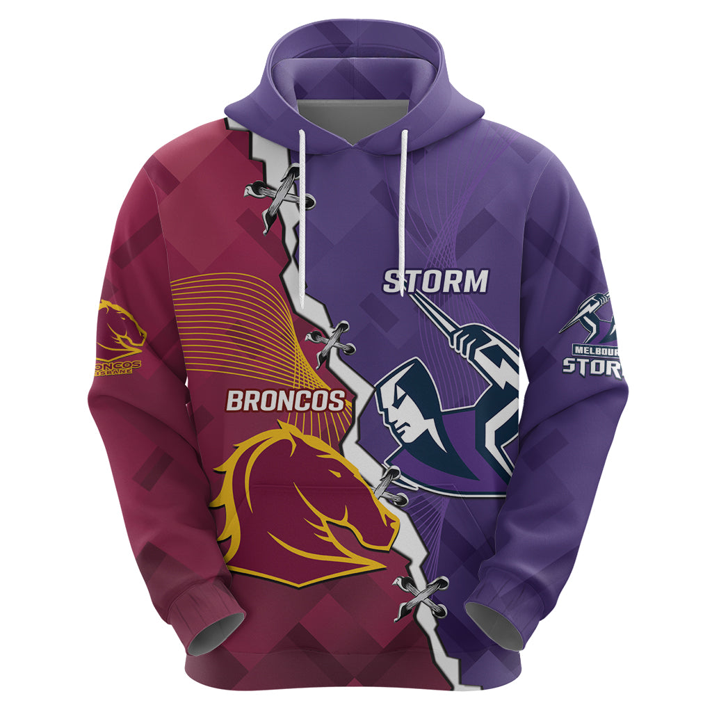 Personalised Broncos And Storm Rugby Zip Hoodie Sporty Version