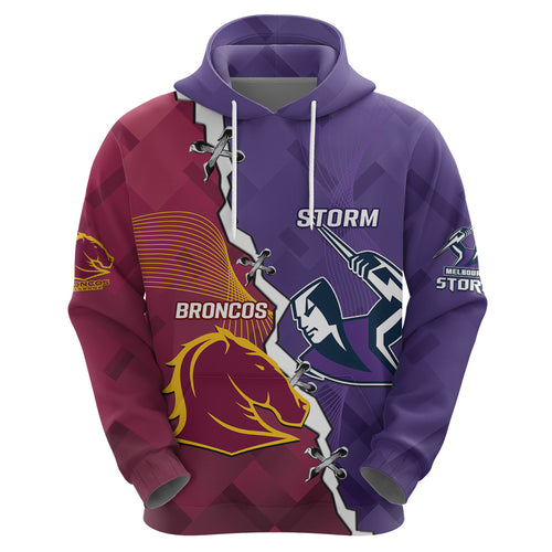 Personalised Broncos And Storm Rugby Zip Hoodie Sporty Version