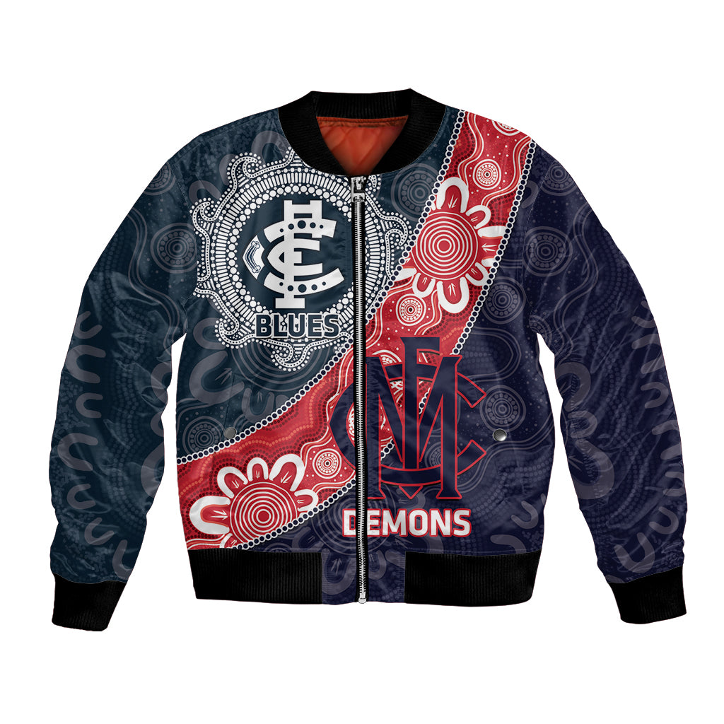 Personalised Demons And Blues Football Bomber Jacket Aboriginal Art
