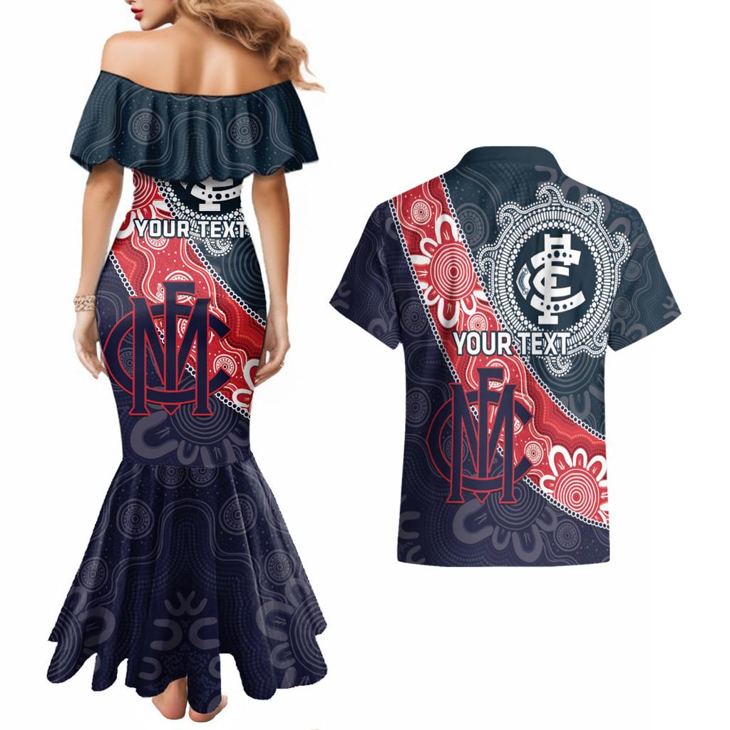 Personalised Demons And Blues Football Couples Matching Mermaid Dress and Hawaiian Shirt Aboriginal Art
