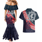 Personalised Demons And Blues Football Couples Matching Mermaid Dress and Hawaiian Shirt Aboriginal Art