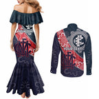 Personalised Demons And Blues Football Couples Matching Mermaid Dress and Long Sleeve Button Shirt Aboriginal Art