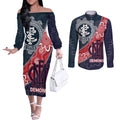 Personalised Demons And Blues Football Couples Matching Off The Shoulder Long Sleeve Dress and Long Sleeve Button Shirt Aboriginal Art