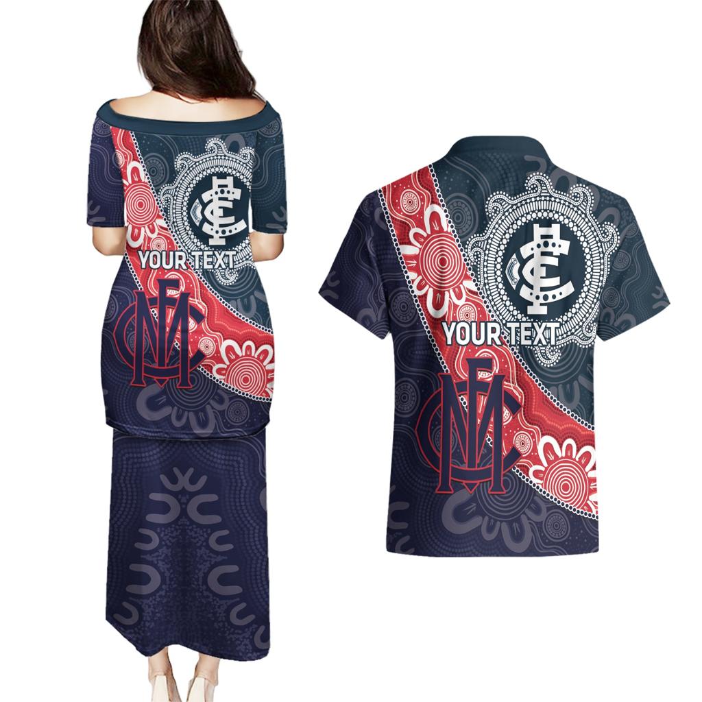 Personalised Demons And Blues Football Couples Matching Puletasi and Hawaiian Shirt Aboriginal Art