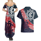 Personalised Demons And Blues Football Couples Matching Summer Maxi Dress and Hawaiian Shirt Aboriginal Art