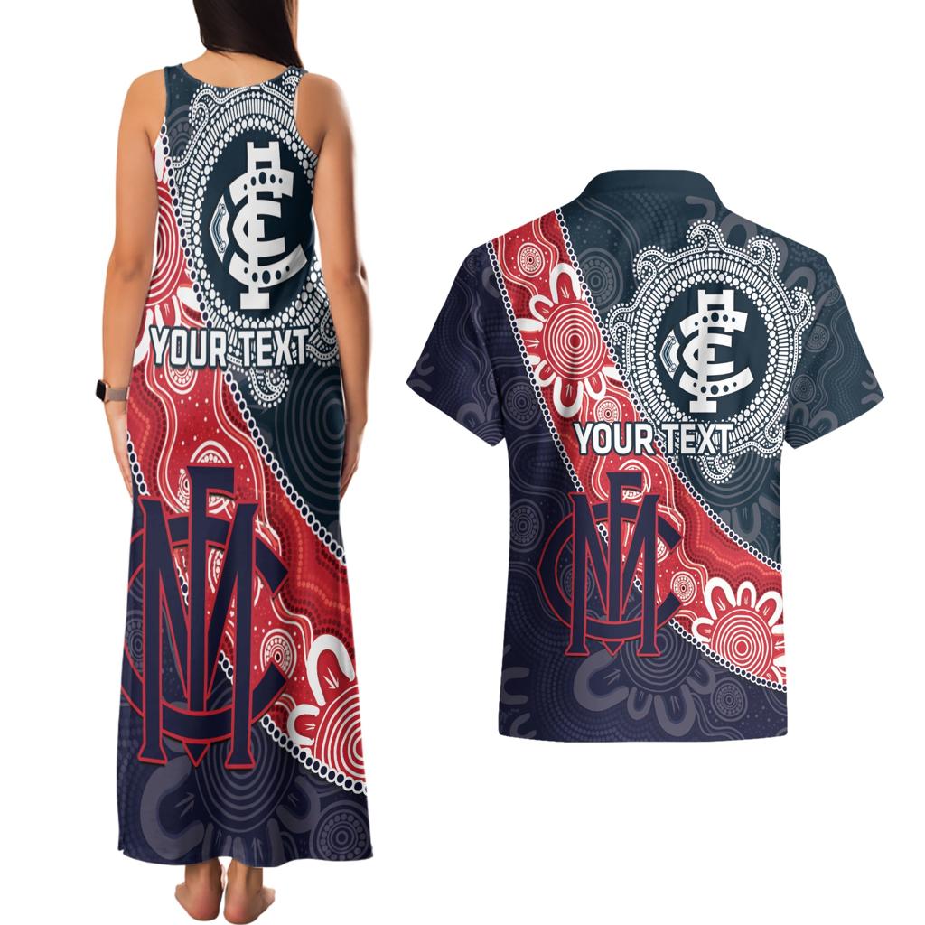 Personalised Demons And Blues Football Couples Matching Tank Maxi Dress and Hawaiian Shirt Aboriginal Art