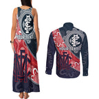 Personalised Demons And Blues Football Couples Matching Tank Maxi Dress and Long Sleeve Button Shirt Aboriginal Art
