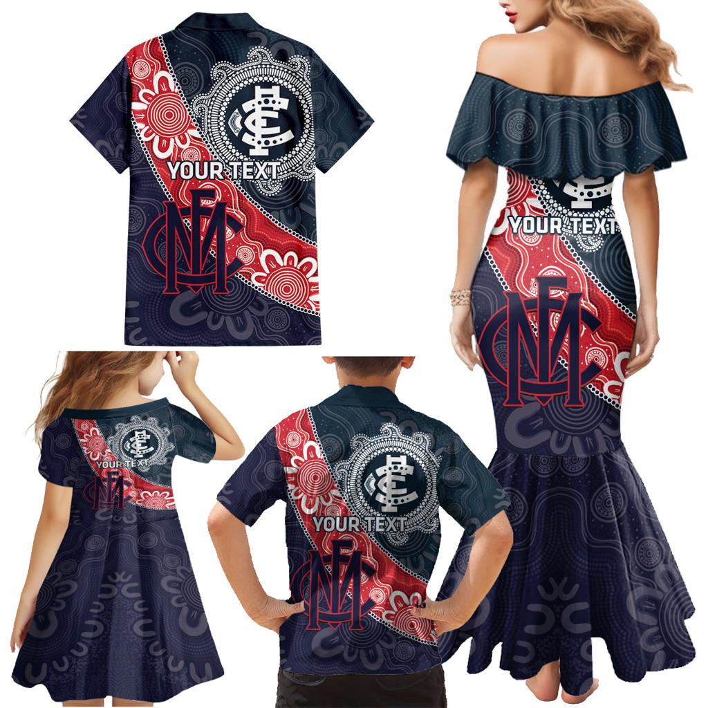 Personalised Demons And Blues Football Family Matching Mermaid Dress and Hawaiian Shirt Aboriginal Art