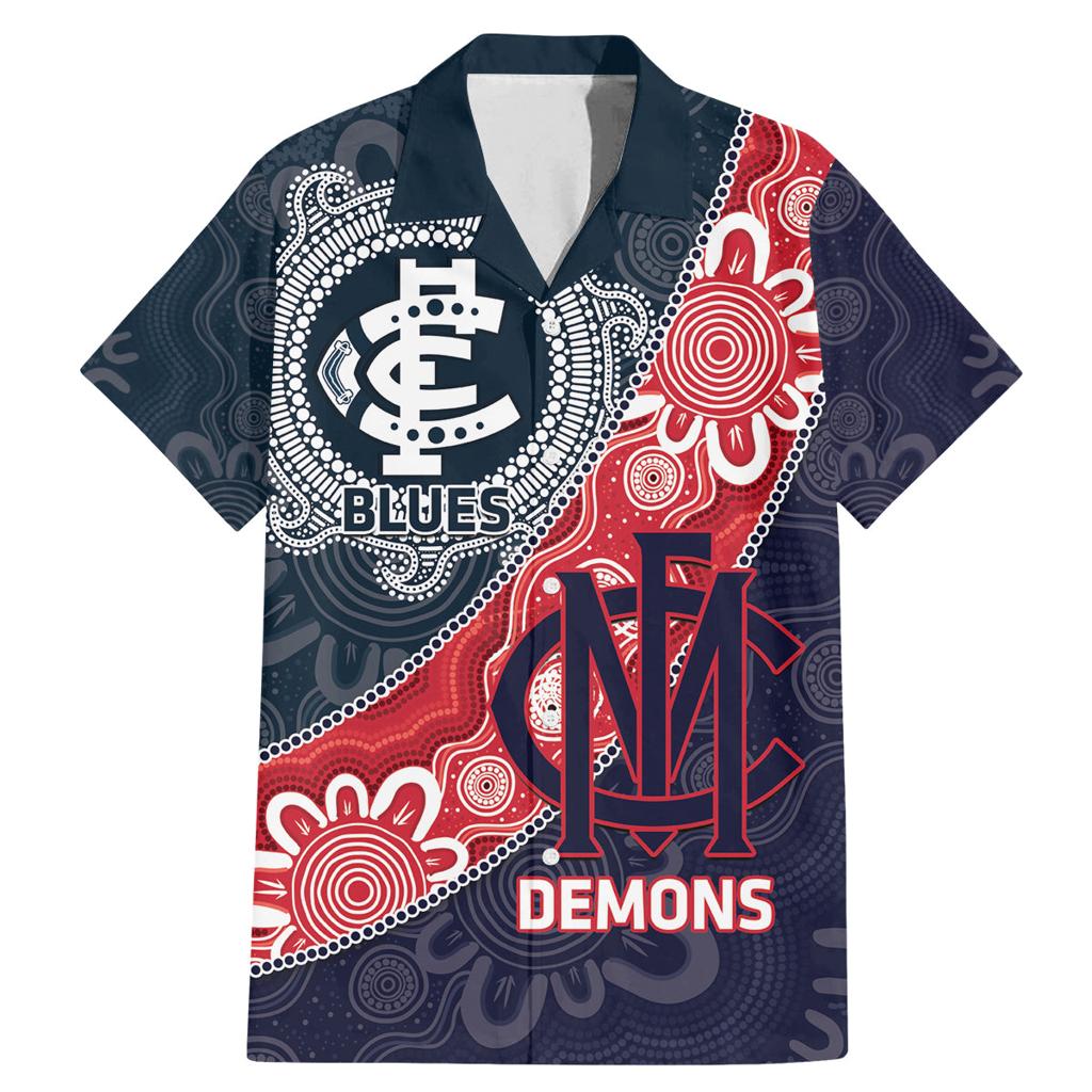 Personalised Demons And Blues Football Family Matching Mermaid Dress and Hawaiian Shirt Aboriginal Art