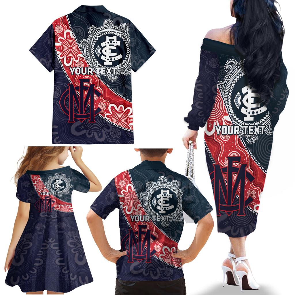 Personalised Demons And Blues Football Family Matching Off The Shoulder Long Sleeve Dress and Hawaiian Shirt Aboriginal Art