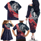 Personalised Demons And Blues Football Family Matching Off The Shoulder Long Sleeve Dress and Hawaiian Shirt Aboriginal Art