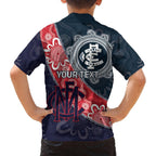 Personalised Demons And Blues Football Family Matching Off Shoulder Maxi Dress and Hawaiian Shirt Aboriginal Art