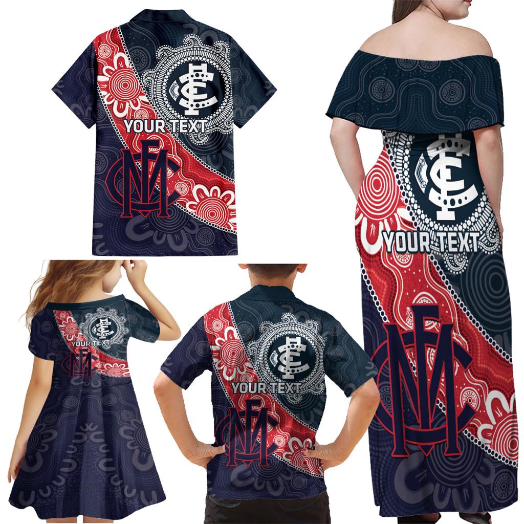 Personalised Demons And Blues Football Family Matching Off Shoulder Maxi Dress and Hawaiian Shirt Aboriginal Art
