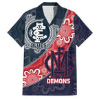 Personalised Demons And Blues Football Family Matching Off Shoulder Maxi Dress and Hawaiian Shirt Aboriginal Art