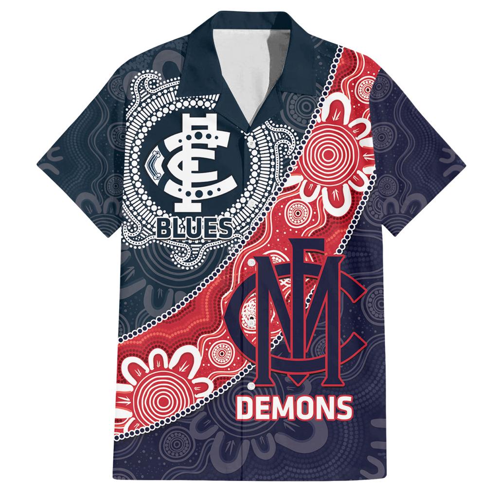 Personalised Demons And Blues Football Family Matching Off Shoulder Maxi Dress and Hawaiian Shirt Aboriginal Art