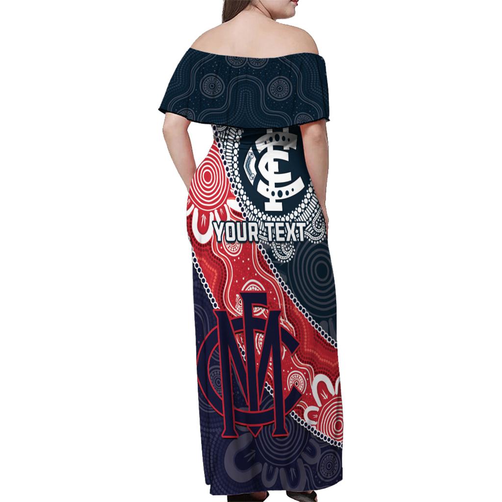Personalised Demons And Blues Football Family Matching Off Shoulder Maxi Dress and Hawaiian Shirt Aboriginal Art