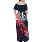 Personalised Demons And Blues Football Family Matching Off Shoulder Maxi Dress and Hawaiian Shirt Aboriginal Art