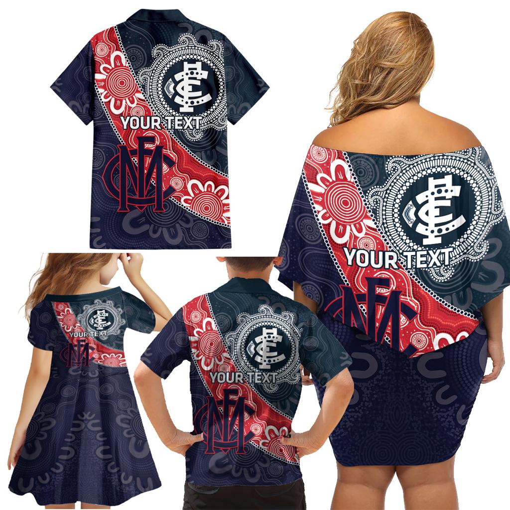 Personalised Demons And Blues Football Family Matching Off Shoulder Short Dress and Hawaiian Shirt Aboriginal Art