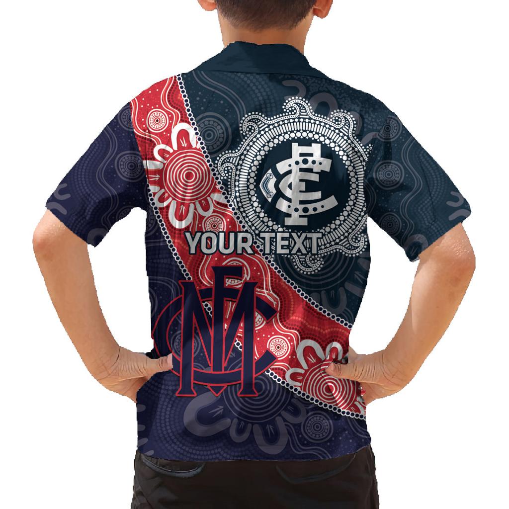 Personalised Demons And Blues Football Family Matching Puletasi and Hawaiian Shirt Aboriginal Art