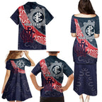 Personalised Demons And Blues Football Family Matching Puletasi and Hawaiian Shirt Aboriginal Art