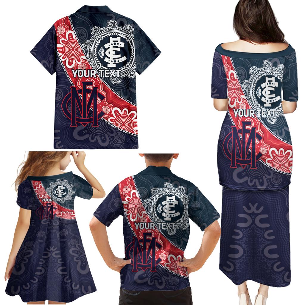 Personalised Demons And Blues Football Family Matching Puletasi and Hawaiian Shirt Aboriginal Art