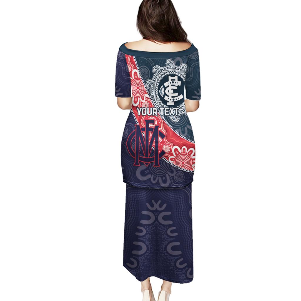 Personalised Demons And Blues Football Family Matching Puletasi and Hawaiian Shirt Aboriginal Art