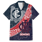 Personalised Demons And Blues Football Family Matching Short Sleeve Bodycon Dress and Hawaiian Shirt Aboriginal Art
