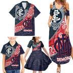 Personalised Demons And Blues Football Family Matching Summer Maxi Dress and Hawaiian Shirt Aboriginal Art