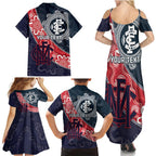 Personalised Demons And Blues Football Family Matching Summer Maxi Dress and Hawaiian Shirt Aboriginal Art