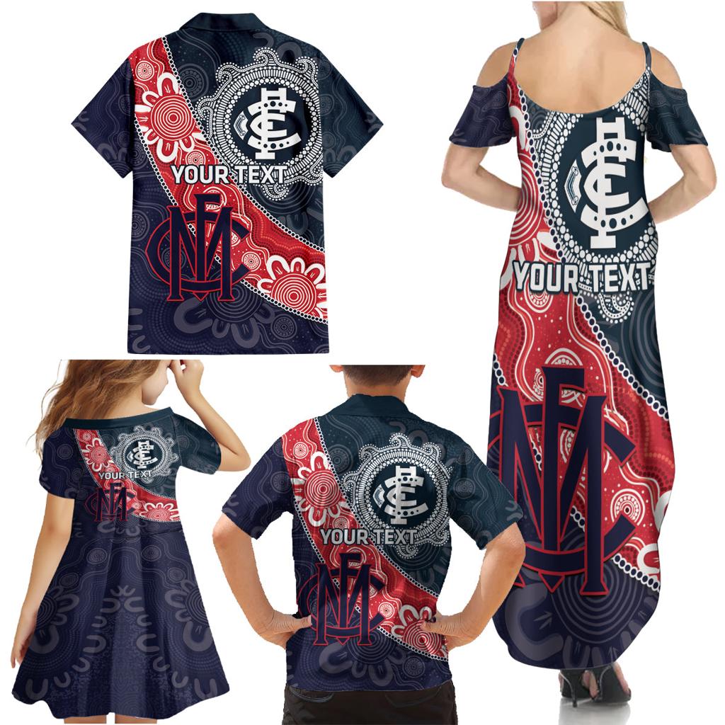 Personalised Demons And Blues Football Family Matching Summer Maxi Dress and Hawaiian Shirt Aboriginal Art