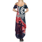 Personalised Demons And Blues Football Family Matching Summer Maxi Dress and Hawaiian Shirt Aboriginal Art