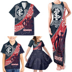 Personalised Demons And Blues Football Family Matching Tank Maxi Dress and Hawaiian Shirt Aboriginal Art
