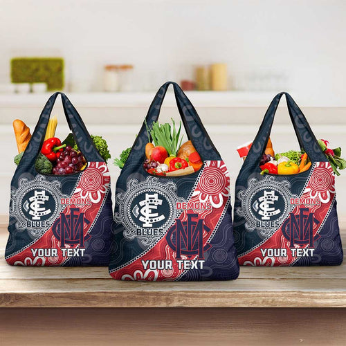 Personalised Demons And Blues Football Grocery Bag Aboriginal Art