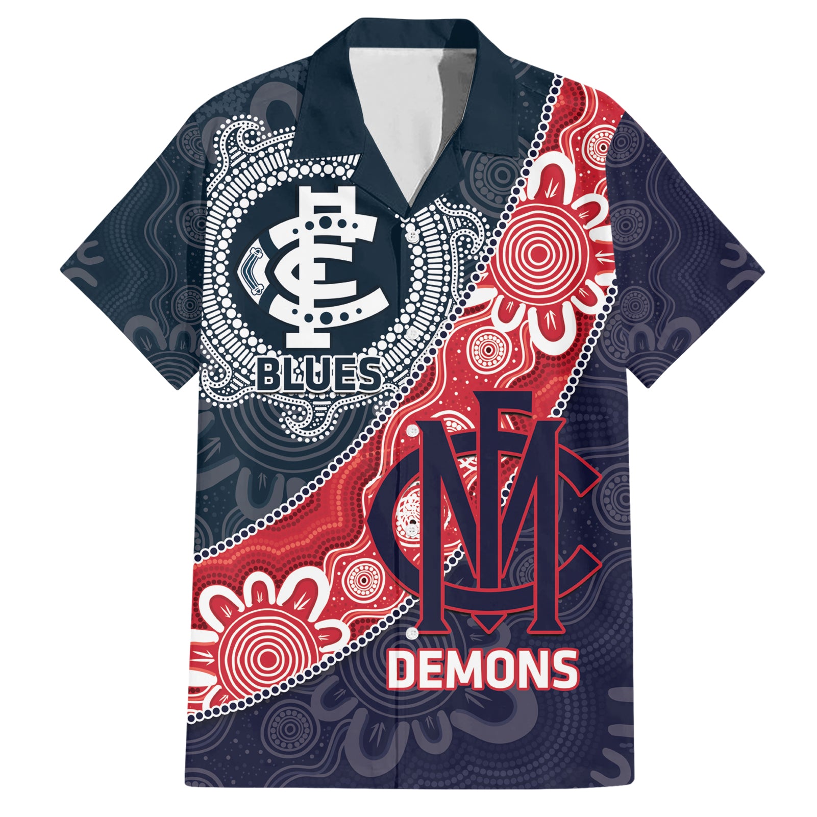 Personalised Demons And Blues Football Hawaiian Shirt Aboriginal Art
