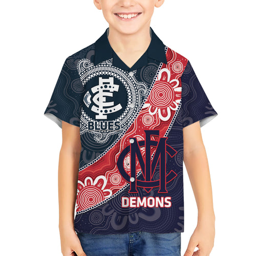 Personalised Demons And Blues Football Kid Hawaiian Shirt Aboriginal Art