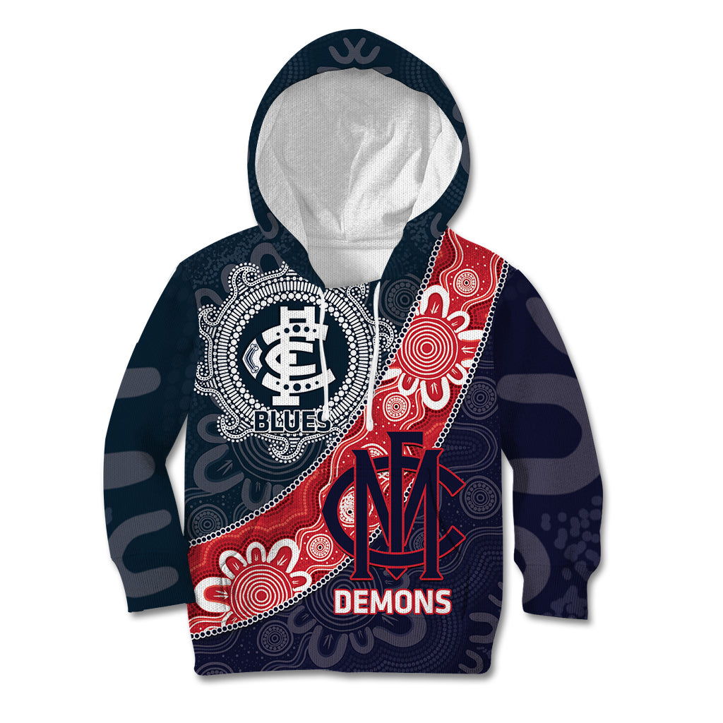 Personalised Demons And Blues Football Kid Hoodie Aboriginal Art