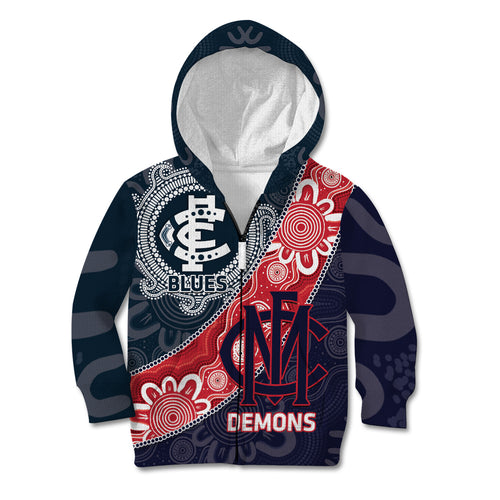 Personalised Demons And Blues Football Kid Hoodie Aboriginal Art