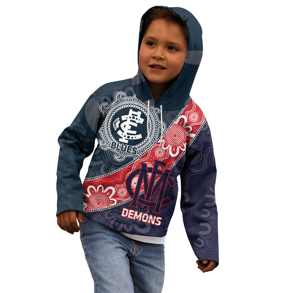 Personalised Demons And Blues Football Kid Hoodie Aboriginal Art