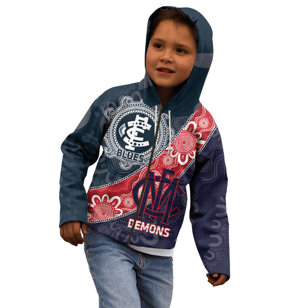 Personalised Demons And Blues Football Kid Hoodie Aboriginal Art