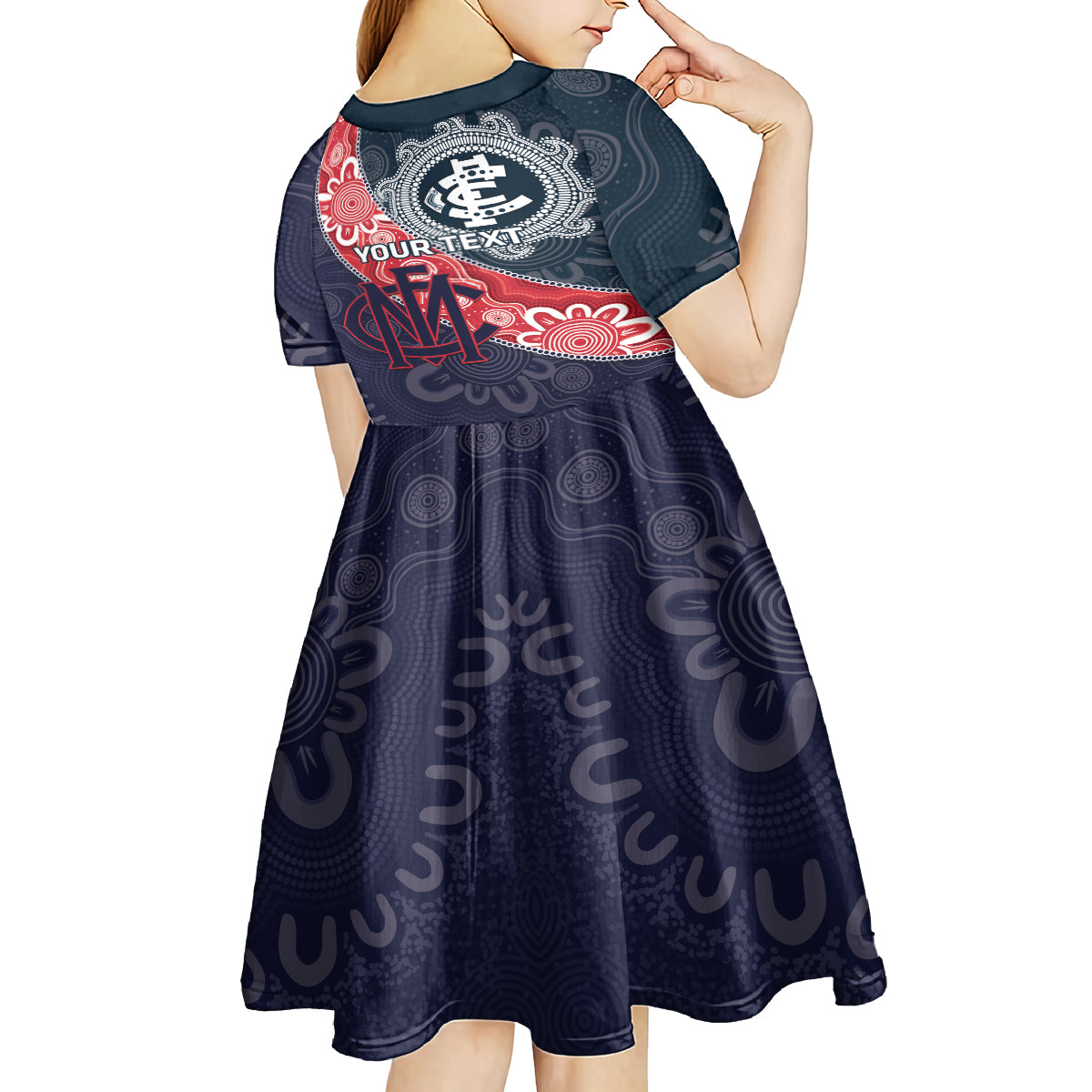 Personalised Demons And Blues Football Kid Short Sleeve Dress Aboriginal Art